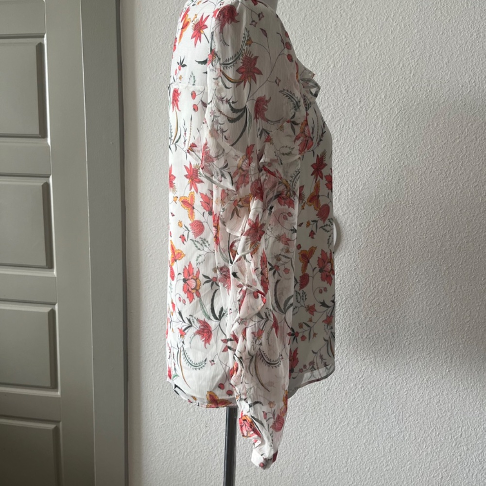 CeCe Floral Sheer Blouse White Long Sleeve Small - Picture 2 of 6